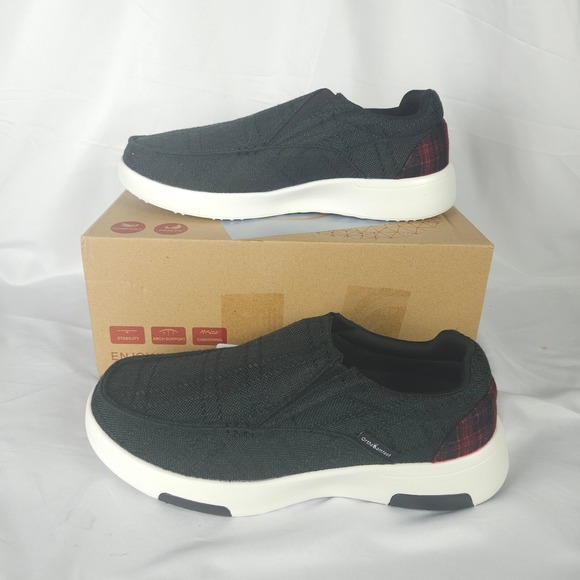 Orthocomfoot Shoes - NIB Orthocomfoot Slip-On Orthotic Shoes Women US 11 Black Plaid Comfort Insoles